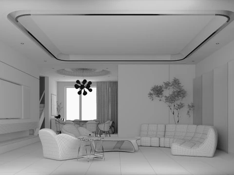 Modern villa garden courtyard living roomcr 3D Model