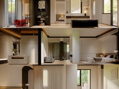 モダンなヴィラスイートのベッドルーム 3Dモデル