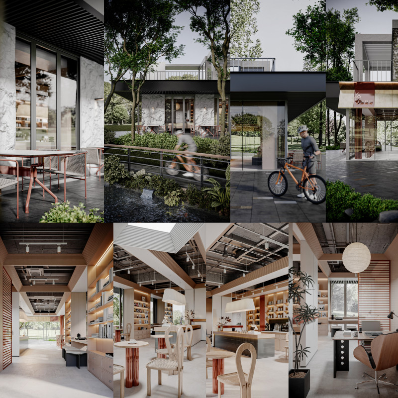 Modern outdoor architecture landscape cafe book bar park Modelo 3D .c4d .max .obj .3ds .fbx .stl .blend 