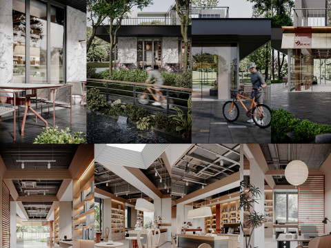 Modern outdoor architecture landscape cafe book bar park 3Dモデル