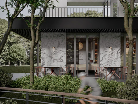 Parco moderno del bar del libro del caff&egrave; del paesaggio di architettura all'aperto Modello 3D