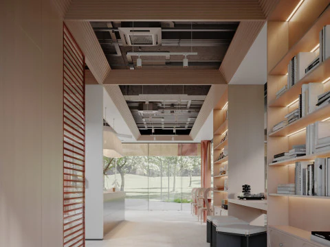 Parco moderno del bar del libro del caff&egrave; del paesaggio di architettura all'aperto Modello 3D