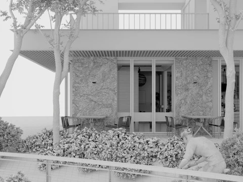 Parco moderno del bar del libro del caff&egrave; del paesaggio di architettura all'aperto Modello 3D