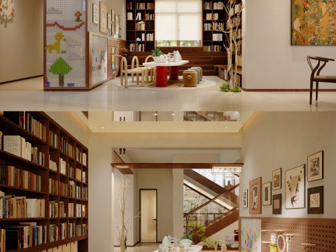 Modern natural style dining room study stairwell-cr 3D Model