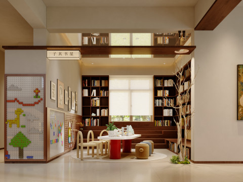 Modern natural style dining room study stairwell-cr Modelo 3D