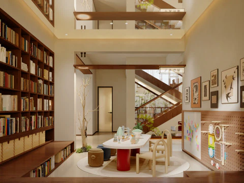 Modern natural style dining room study stairwell-cr 3D Model