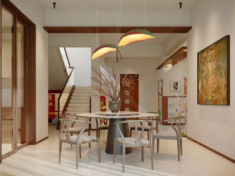 Modern natural style dining room study stairwell-cr 3D Model