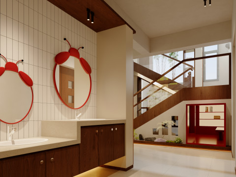 Modern natural style dining room study stairwell-cr Modelo 3D