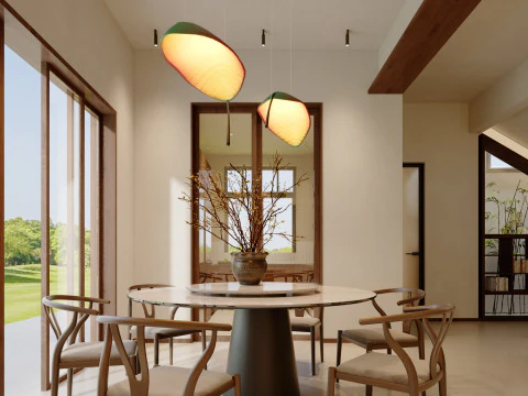 Modern natural style dining room study stairwell-cr 3D Model
