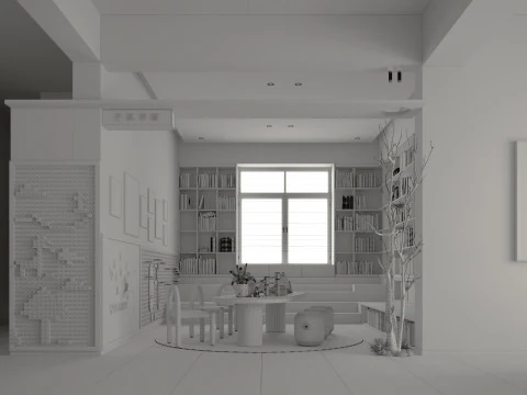 Modern natural style dining room study stairwell-cr 3D Model