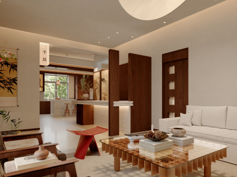 Modern natural style reception hall tea room water bar-cr Modèle 3D