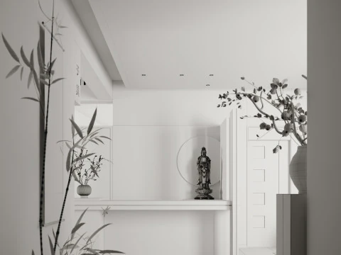 Sala ricevimenti moderna in stile naturale, sala da t&egrave;, bar con acqua-cr Modello 3D