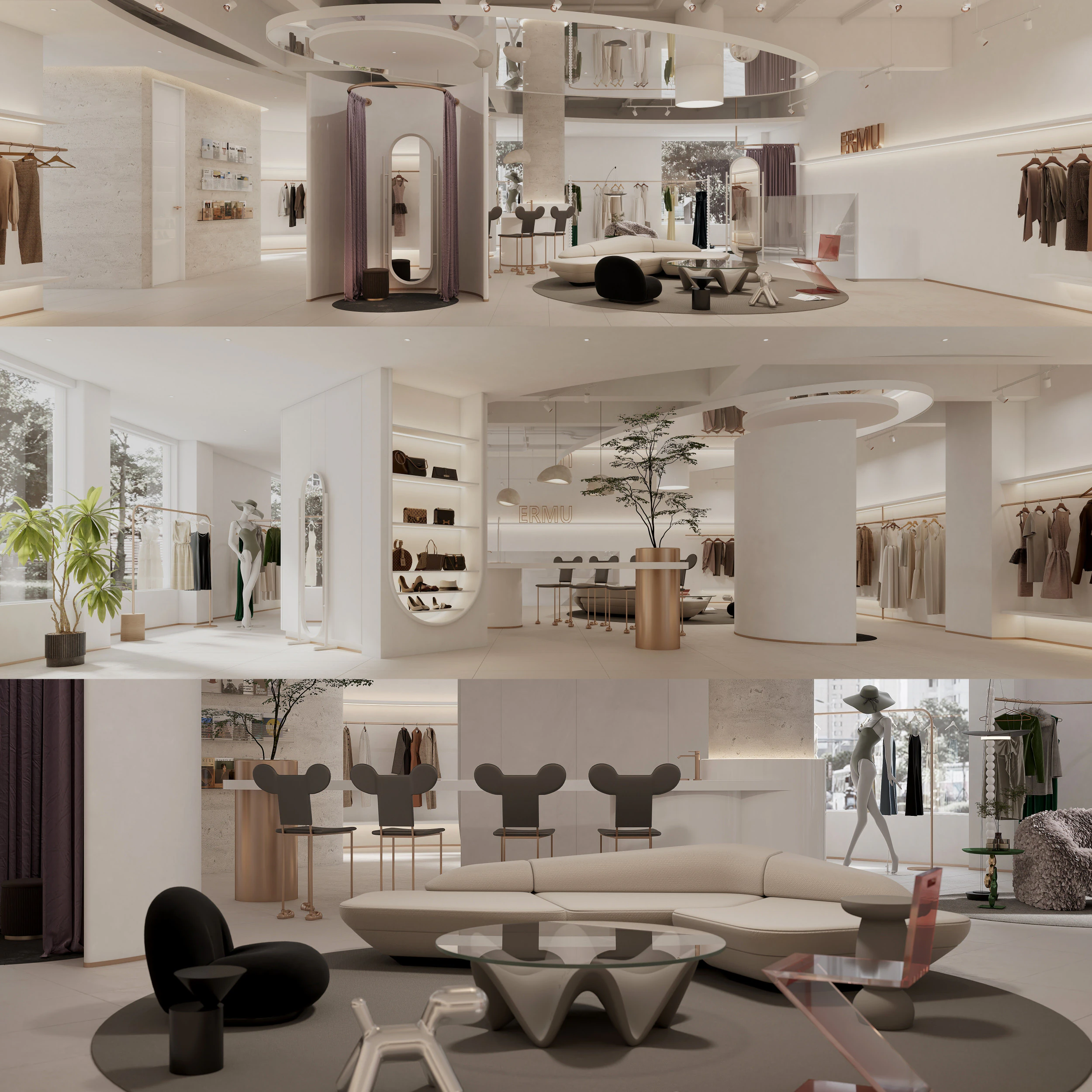 Modern clothing store lobby fitting room shoes and bags 3D Model .c4d .max .obj .3ds .fbx .stl .blend 