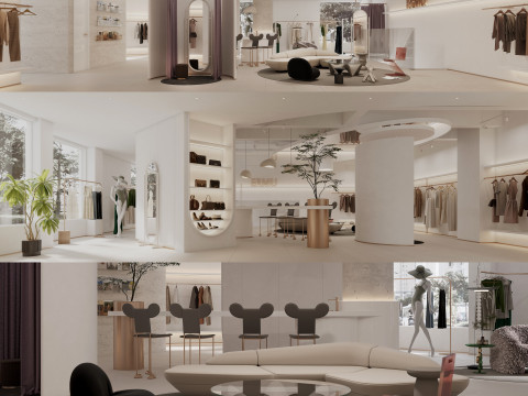Modern clothing store lobby fitting room shoes and bags 3Dモデル