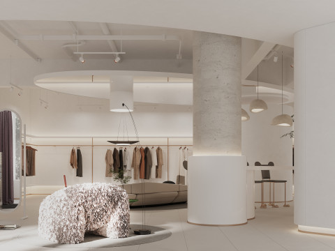 Modern clothing store lobby fitting room shoes and bags 3D Model