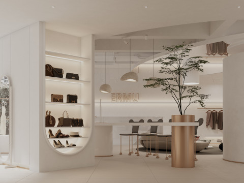 Modern clothing store lobby fitting room shoes and bags 3D Model