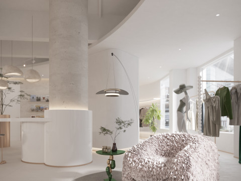 Modern clothing store lobby fitting room shoes and bags 3D Model