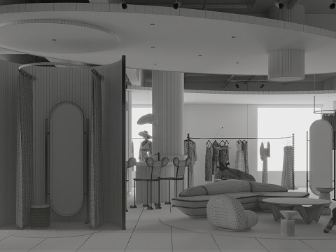 Modern clothing store lobby fitting room shoes and bags 3D Model