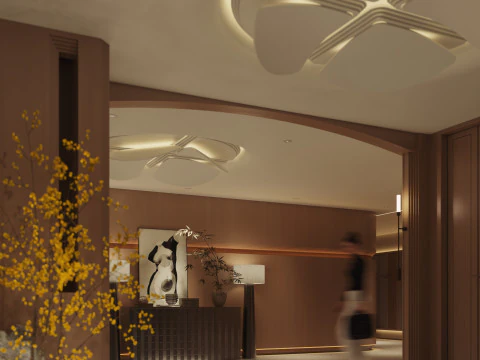 Modern hotel aisle elevator hall-cr 3D Model