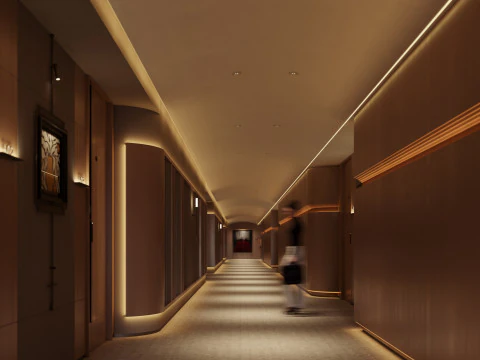 Modern hotel aisle elevator hall-cr 3D Model