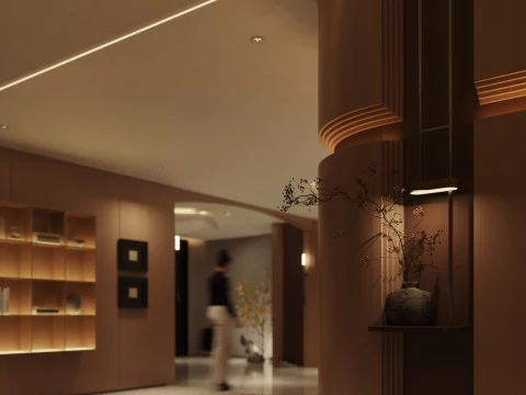 Modern hotel aisle elevator hall-cr 3D Model