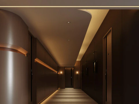 Modern hotel aisle elevator hall-cr 3D Model