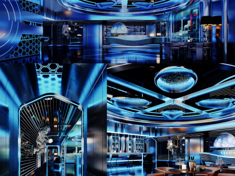 Modern bar music bar futuristic hall hallway aisle 3Dモデル