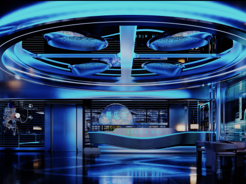 Modern bar music bar futuristic hall hallway aisle 3D Model