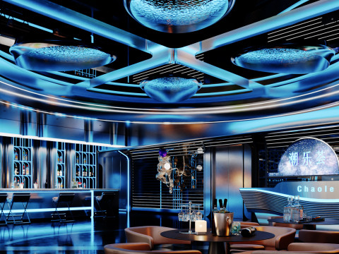 Modern bar music bar futuristic hall hallway aisle 3D Model