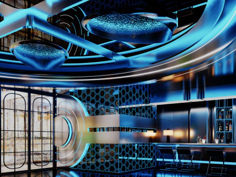 Modern bar music bar futuristic hall hallway aisle 3D Model