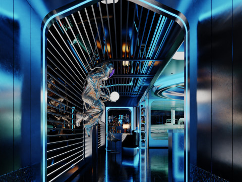 Modern bar music bar futuristic hall hallway aisle 3D Model