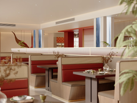 New Chinese Dining Hall Booths Modèle 3D