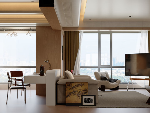 Modern and antique living room study balcony 3Dモデル