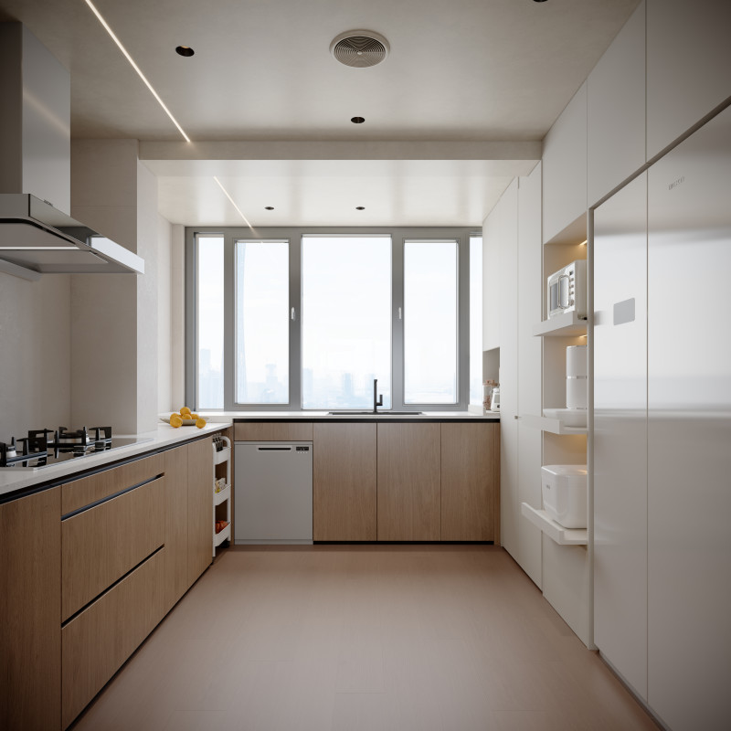 Modern cream style kitchen with hood and cooktop 3D Model .c4d .max .obj .3ds .fbx .stl .blend 