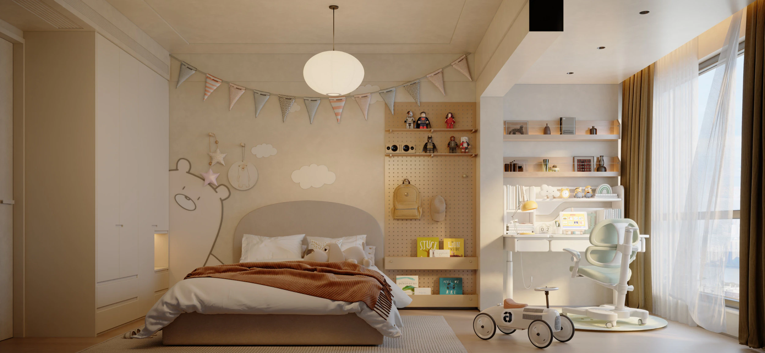 Modern cream style bedroom childrens room 3D Model .c4d .max .obj .3ds .fbx .stl .blend