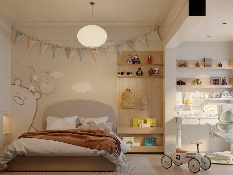 Modern cream style bedroom childrens room 3D मॉडल