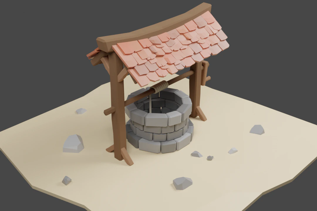 Wishing well low poly 3D Model .c4d .max .obj .3ds .fbx .stl .blend