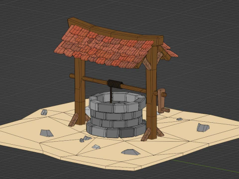 Wishing well low poly 3D Model