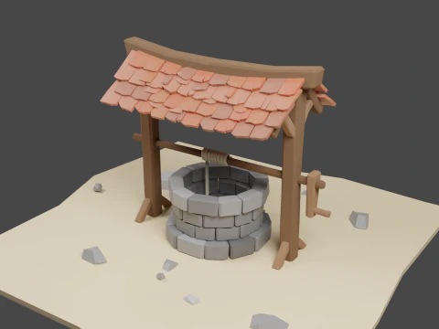 Wishing well low poly 3D Model