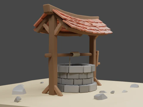 Wishing well low poly 3D Model