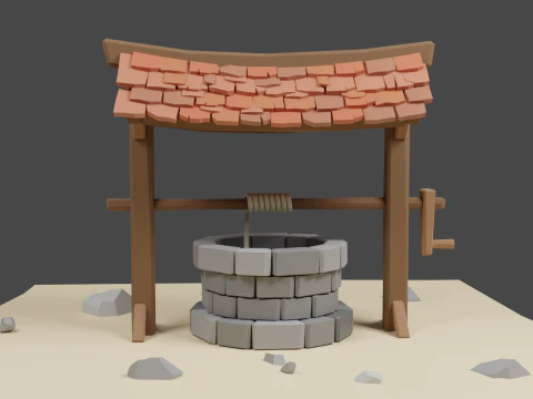 Wishing well low poly 3D Model