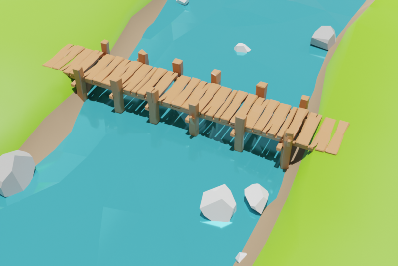 Wooden Bridge Low-poly 3D Model .c4d .max .obj .3ds .fbx .stl .blend 