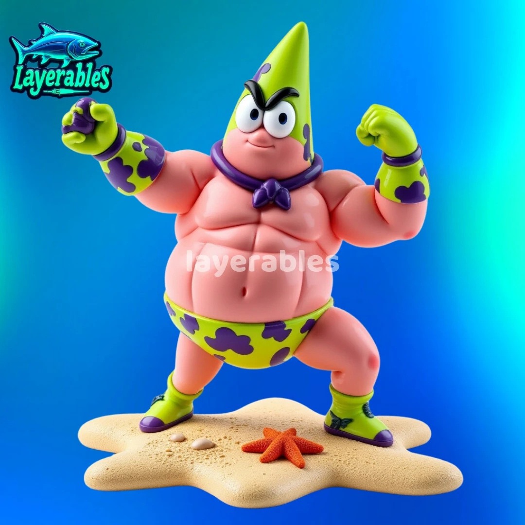 Unleash the ultimate superhero version of Patrick Star with this bold and dynamic Chibi-style 3D 3D Print Model .c4d .max .obj .3ds .fbx .stl .blend