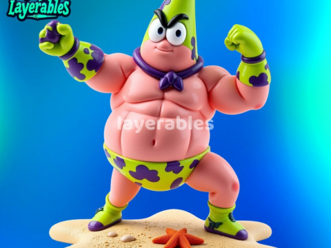 Unleash the ultimate superhero version of Patrick Star with this bold and dynamic Chibi-style 3D 3Dプリントモデル