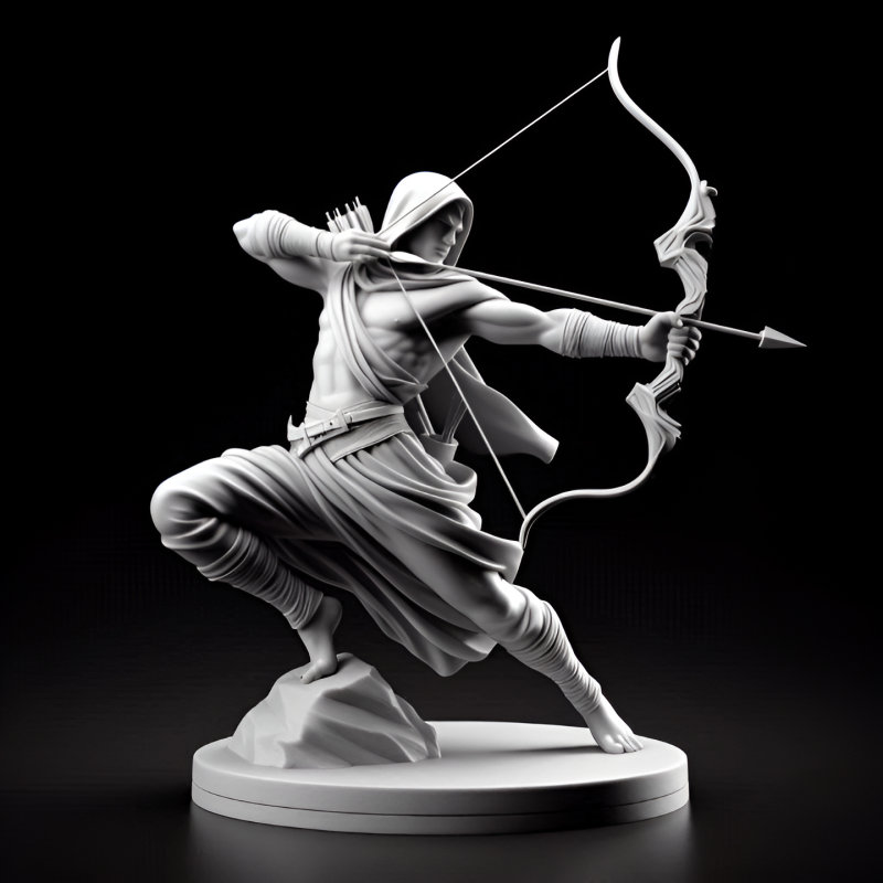 Archer Mid-Shot with bow and arrow Sculpture 3D print model 3D 모델 .c4d .max .obj .3ds .fbx .stl .blend