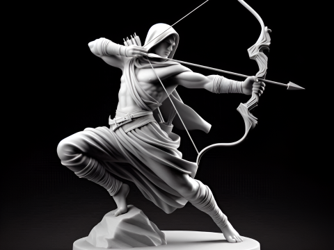 Archer Mid-Shot with bow and arrow Sculpture 3D print model 3D मॉडल