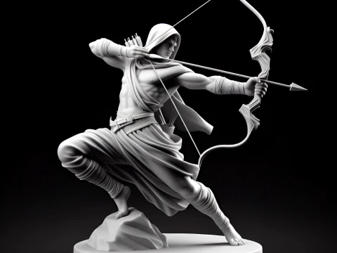 Archer Mid-Shot dengan model cetak 3D Patung busur dan anak panah Model 3D