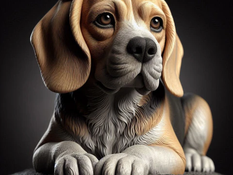 BeeldenBeagle zittend Hond Standbeeld 3D 3D printmodel