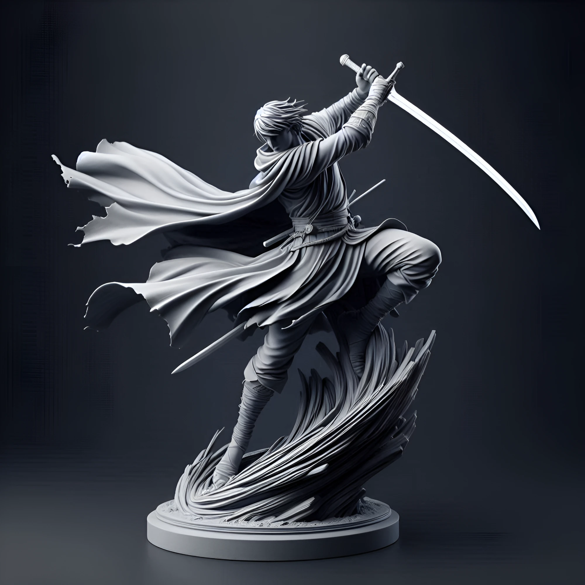 Dynamic Sword Warrior Sculpture 3D Print Model .c4d .max .obj .3ds .fbx .stl .blend
