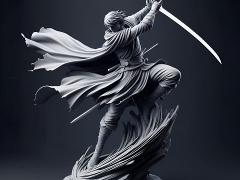 Dynamic Sword Warrior Sculpture 3D प्रिंट मॉडल